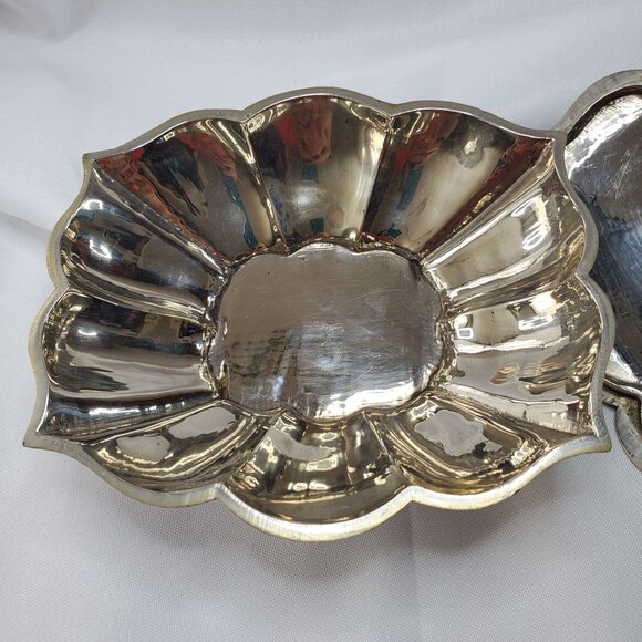 Vintage Silver Tone Brass Inlay Jewelry Trinket Box Floral Design Made in India - Picture 13 of 16